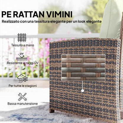 5-Piece Rattan Patio Set — 2 Space-Saving Footstools, 2 Armchairs, 2-Tier Coffee Table with Cushions — Brown/Cream