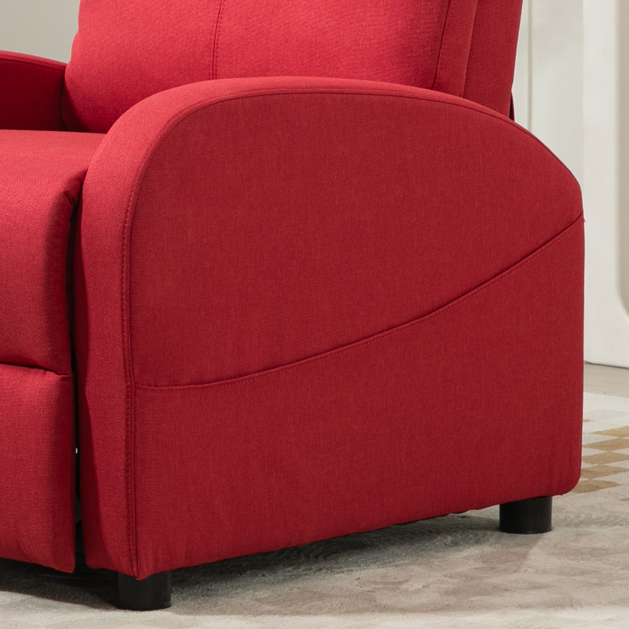 Manual Reclining Relax Armchair with Footrest, Linen Effect Fabric Reclining Armchair for Bedroom, Living Room, Red