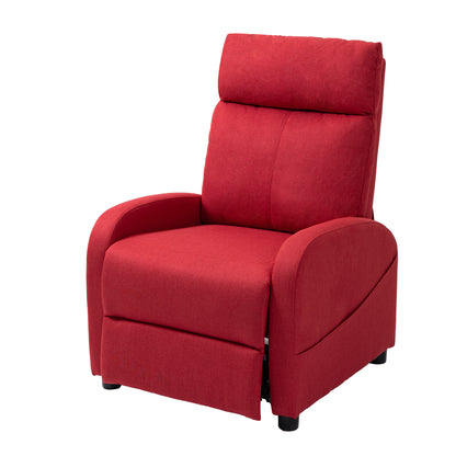 Manual Reclining Relax Armchair with Footrest, Linen Effect Fabric Reclining Armchair for Bedroom, Living Room, Red