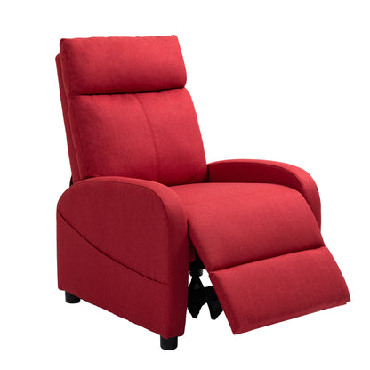 Manual Reclining Relax Armchair with Footrest, Linen Effect Fabric Reclining Armchair for Bedroom, Living Room, Red