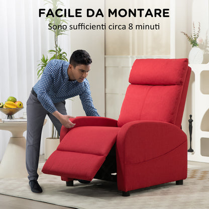 Manual Reclining Relax Armchair with Footrest, Linen Effect Fabric Reclining Armchair for Bedroom, Living Room, Red