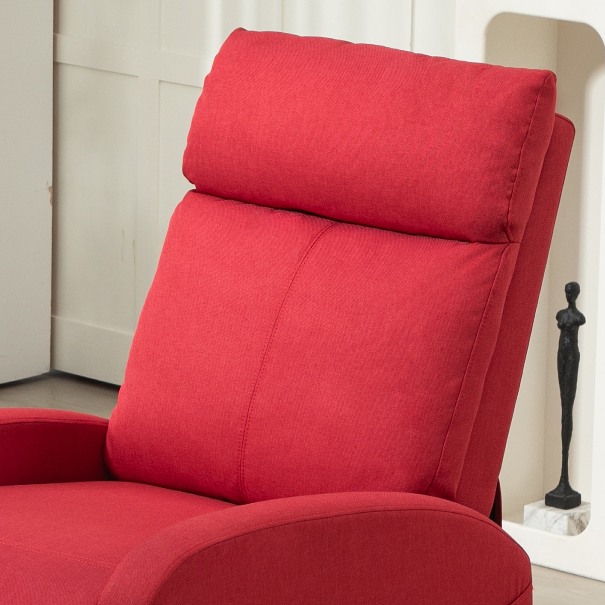 Manual Reclining Relax Armchair with Footrest, Linen Effect Fabric Reclining Armchair for Bedroom, Living Room, Red