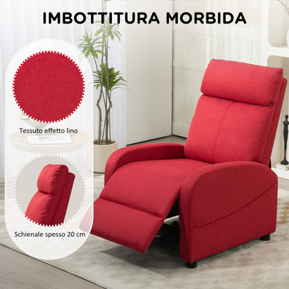 Manual Reclining Relax Armchair with Footrest, Linen Effect Fabric Reclining Armchair for Bedroom, Living Room, Red
