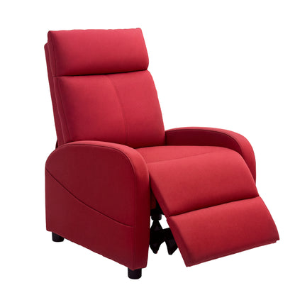 Manual Reclining Relax Armchair with Footrest, Linen Effect Fabric Reclining Armchair for Bedroom, Living Room, Red