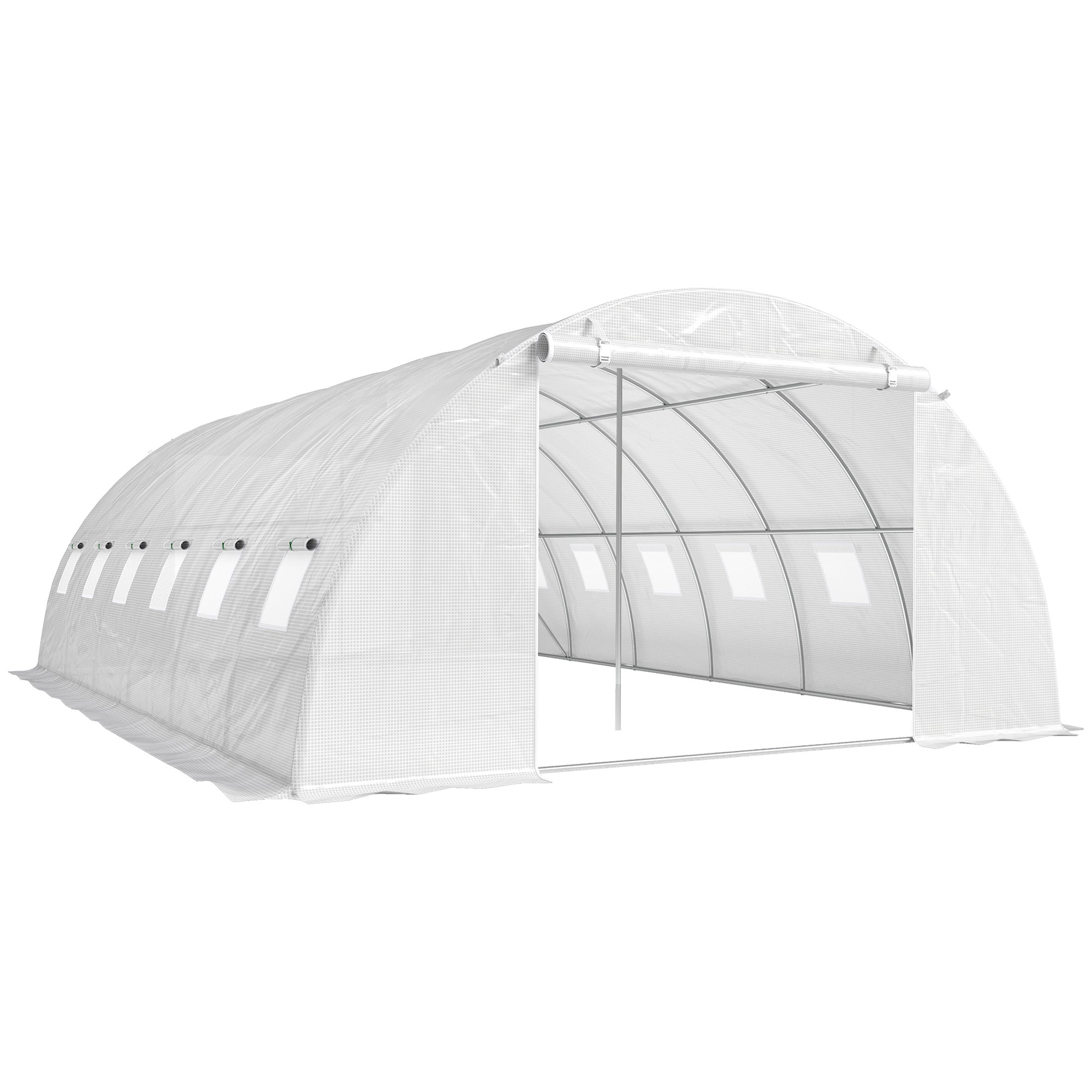Outdoor Tunnel Greenhouse, 6 x 4 x 2 m – Galvanized Steel Frame, Waterproof UV-Resistant PE Cover, Roll-Up Doors & Mesh Windows, White