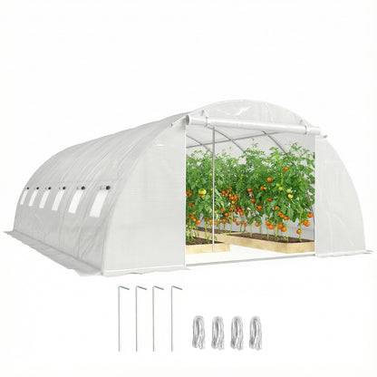 Outdoor Tunnel Greenhouse, 6 x 4 x 2 m – Galvanized Steel Frame, Waterproof UV-Resistant PE Cover, Roll-Up Doors & Mesh Windows, White