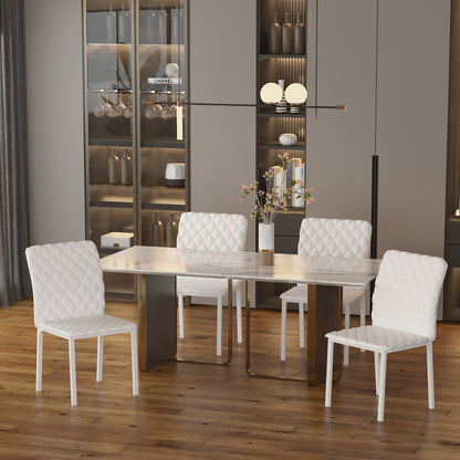 Set of 4 Upholstered Dining Chairs in Faux Leather with Metal Legs Modern Chairs for Kitchen Bedroom Load 120 kg 41x50x91 cm White