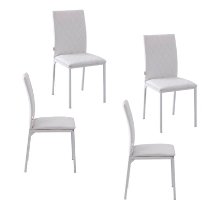 Set of 4 Upholstered Dining Chairs in Faux Leather with Metal Legs Modern Chairs for Kitchen Bedroom Load 120 kg 41x50x91 cm White