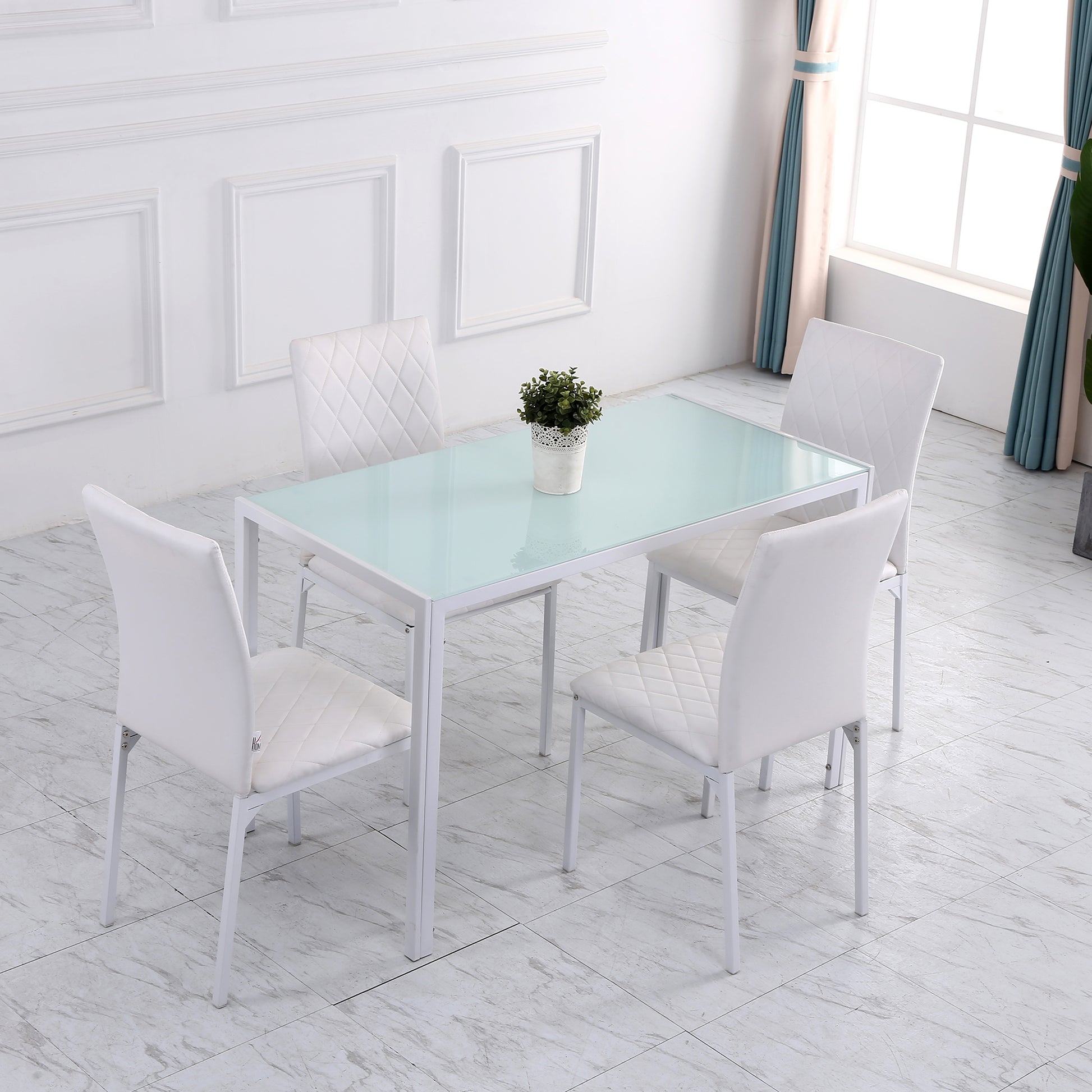 Set of 4 Upholstered Dining Chairs in Faux Leather with Metal Legs Modern Chairs for Kitchen Bedroom Load 120 kg 41x50x91 cm White