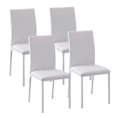 Set of 4 Upholstered Dining Chairs in Faux Leather with Metal Legs Modern Chairs for Kitchen Bedroom Load 120 kg 41x50x91 cm White
