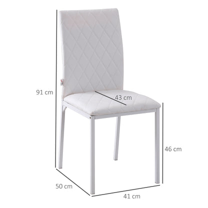 Set of 4 Upholstered Dining Chairs in Faux Leather with Metal Legs Modern Chairs for Kitchen Bedroom Load 120 kg 41x50x91 cm White