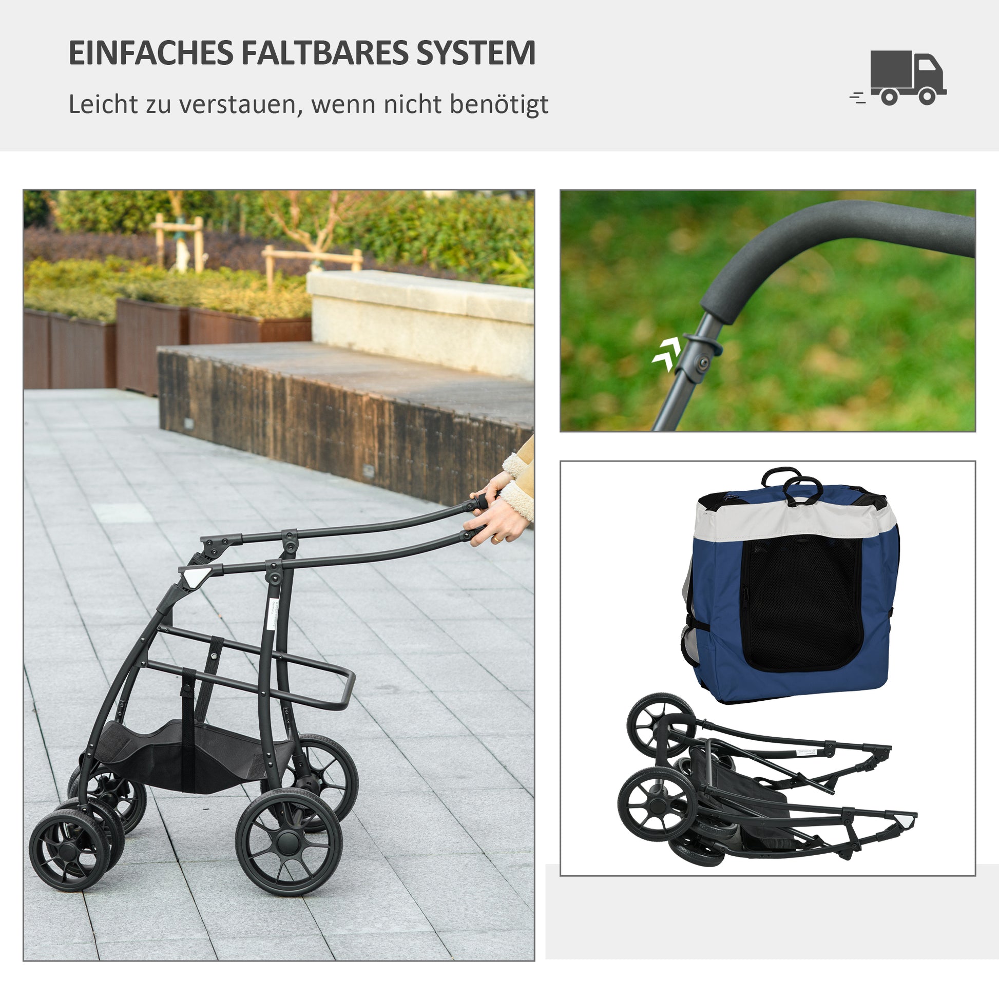 2 in 1 Dog Stroller Dog Buggy foldable for Dogs & Cats up to 10kg Cat Stroller with Cushion Mesh Windows Doors Storage Basket Cat Carriage Buggy Blue