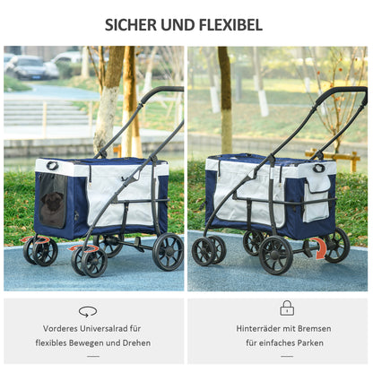 2 in 1 Dog Stroller Dog Buggy foldable for Dogs & Cats up to 10kg Cat Stroller with Cushion Mesh Windows Doors Storage Basket Cat Carriage Buggy Blue
