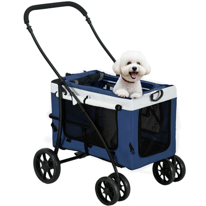 2 in 1 Dog Stroller Dog Buggy foldable for Dogs & Cats up to 10kg Cat Stroller with Cushion Mesh Windows Doors Storage Basket Cat Carriage Buggy Blue