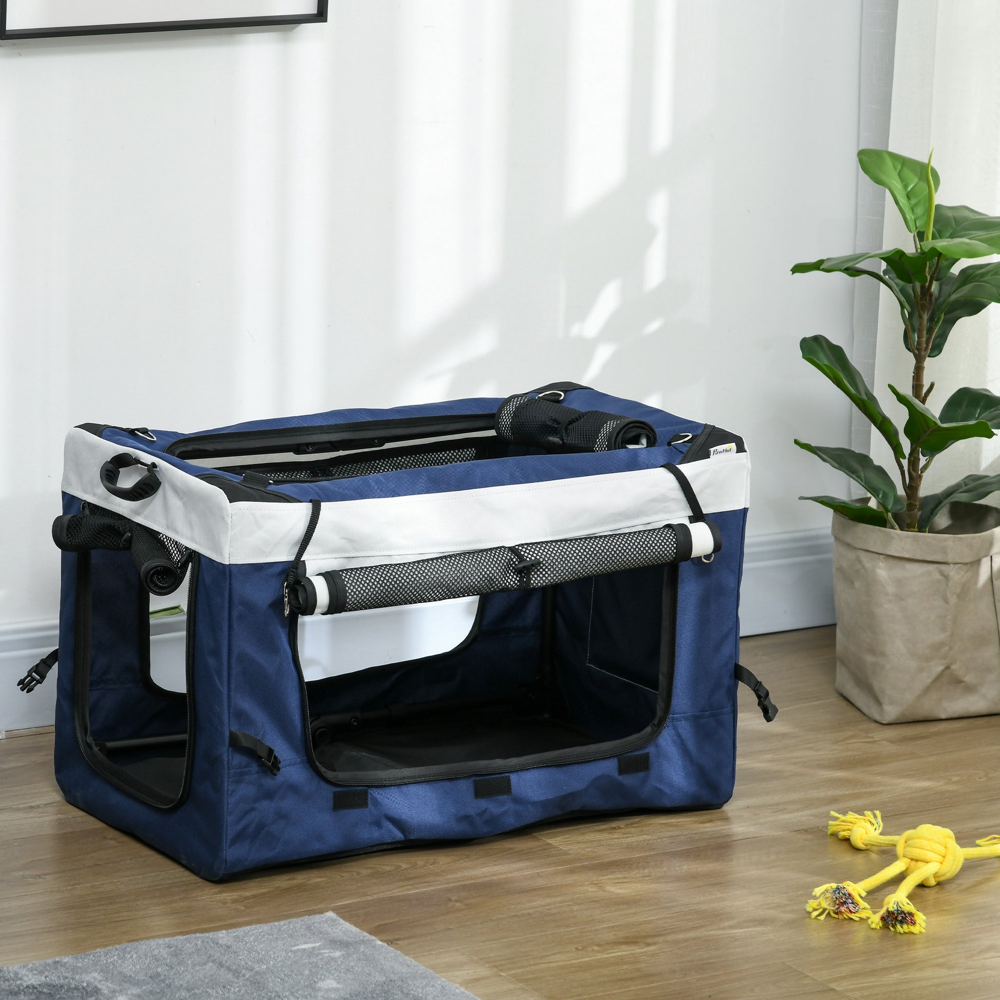 2 in 1 Dog Stroller Dog Buggy foldable for Dogs & Cats up to 10kg Cat Stroller with Cushion Mesh Windows Doors Storage Basket Cat Carriage Buggy Blue