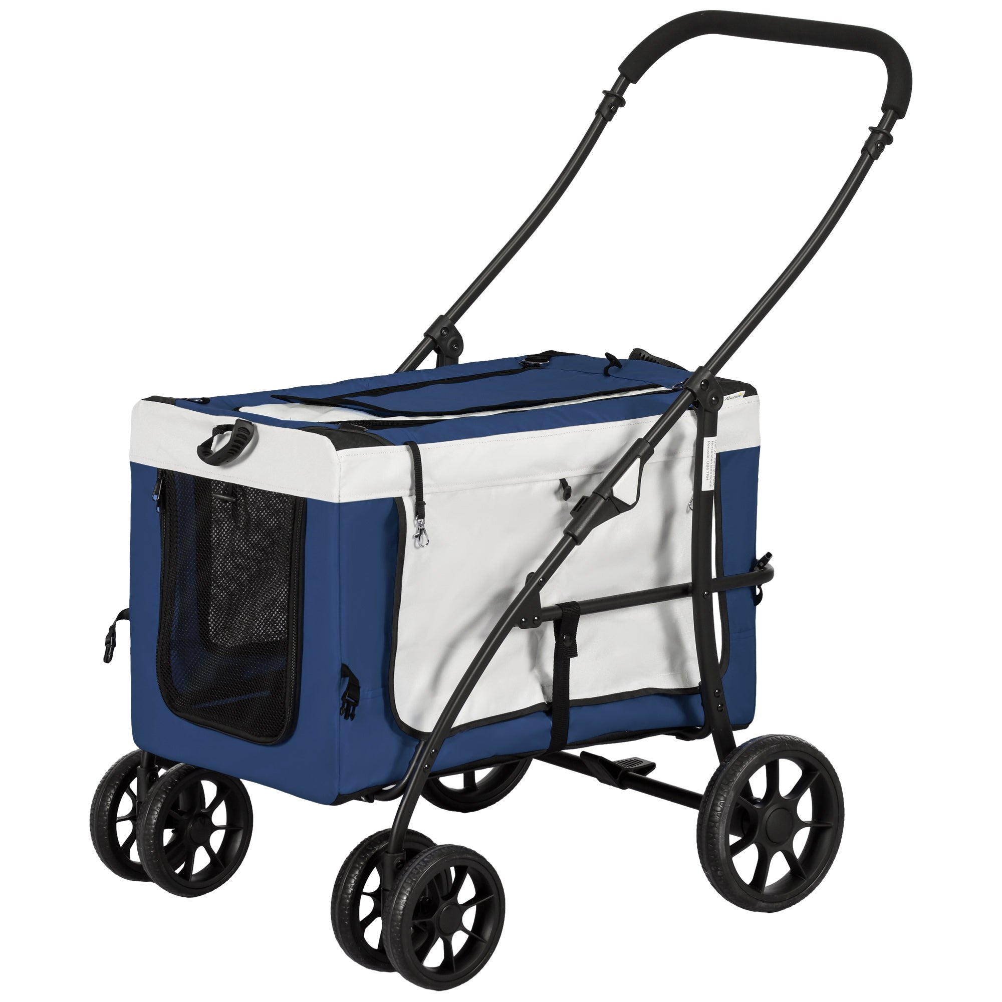 2 in 1 Dog Stroller Dog Buggy foldable for Dogs & Cats up to 10kg Cat Stroller with Cushion Mesh Windows Doors Storage Basket Cat Carriage Buggy Blue