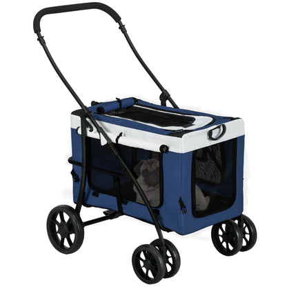 2 in 1 Dog Stroller Dog Buggy foldable for Dogs & Cats up to 10kg Cat Stroller with Cushion Mesh Windows Doors Storage Basket Cat Carriage Buggy Blue