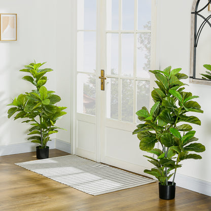 Set of 2 Decorative Artificial Plants 110x15 cm Artificial Ficus Trees with 90 Leaves and Pots for Interior Decoration for Living Room Office Green