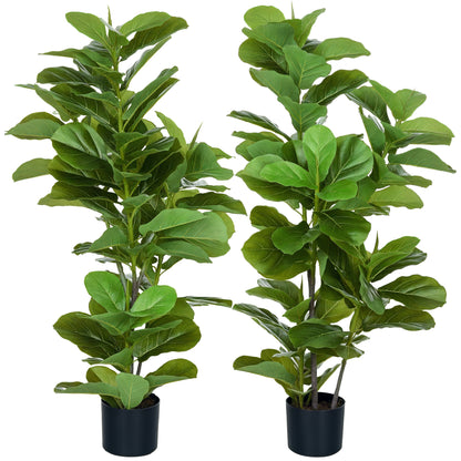Set of 2 Decorative Artificial Plants 110x15 cm Artificial Ficus Trees with 90 Leaves and Pots for Interior Decoration for Living Room Office Green