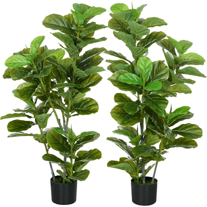 Set of 2 Decorative Artificial Plants 110x15 cm Artificial Ficus Trees with 90 Leaves and Pots for Interior Decoration for Living Room Office Green
