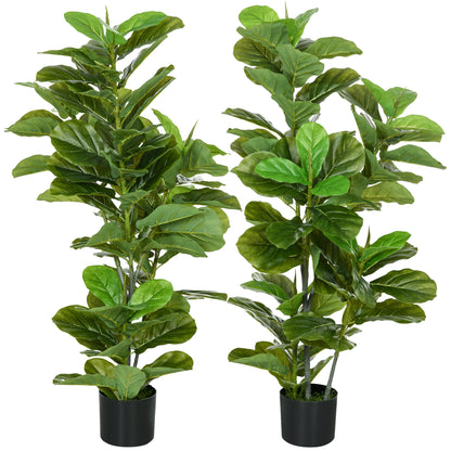 Set of 2 Decorative Artificial Plants 110x15 cm Artificial Ficus Trees with 90 Leaves and Pots for Interior Decoration for Living Room Office Green