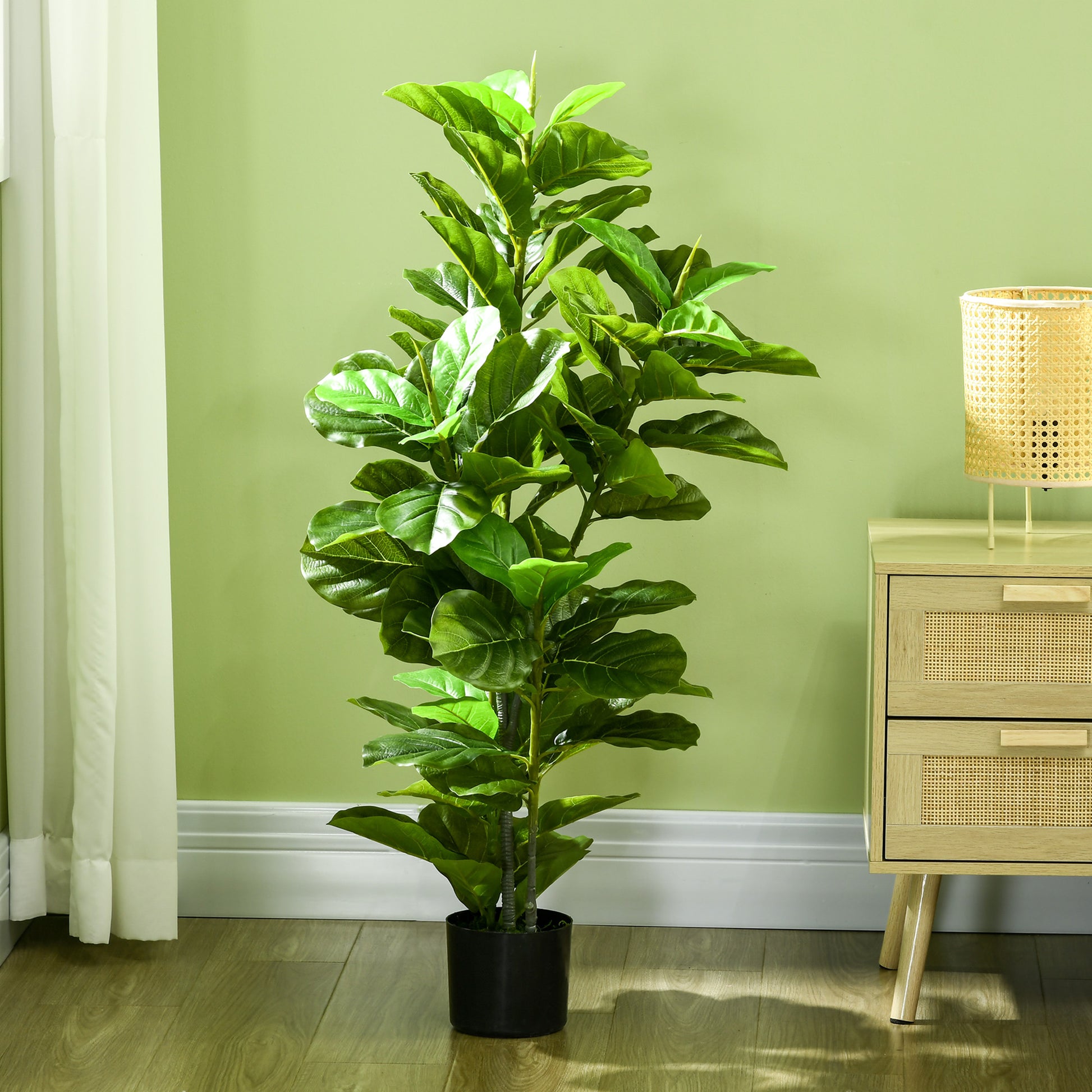 Set of 2 Decorative Artificial Plants 110x15 cm Artificial Ficus Trees with 90 Leaves and Pots for Interior Decoration for Living Room Office Green
