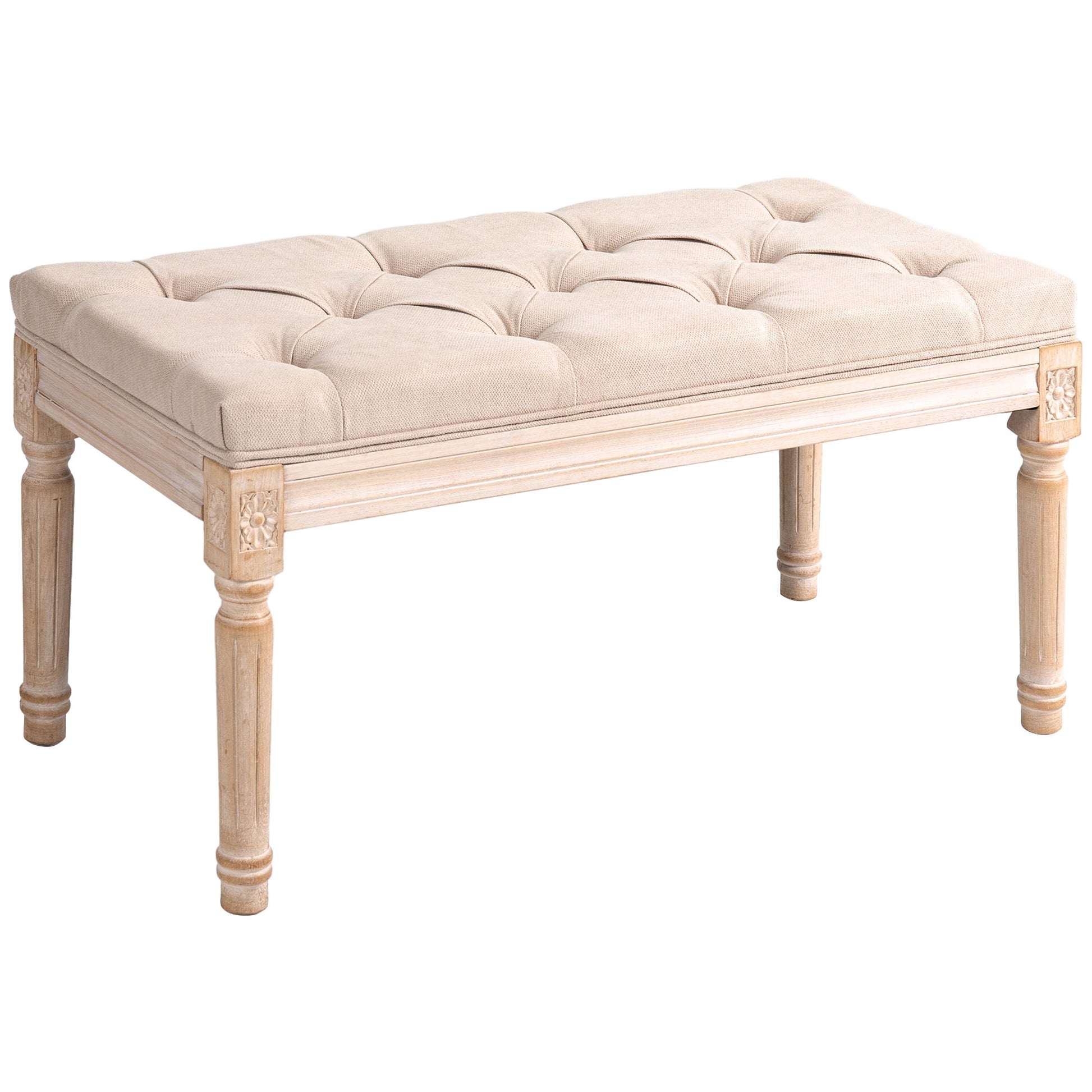 Upholstered Bench Vintage Seat Bench Bed Bench, Hallway Bench with Buttons, Linen Look, up to 120 kg Load Capacity, 80x40x43cm, Beige
