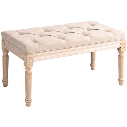 Upholstered Bench Vintage Seat Bench Bed Bench, Hallway Bench with Buttons, Linen Look, up to 120 kg Load Capacity, 80x40x43cm, Beige