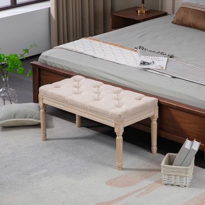 Upholstered Bench Vintage Seat Bench Bed Bench, Hallway Bench with Buttons, Linen Look, up to 120 kg Load Capacity, 80x40x43cm, Beige