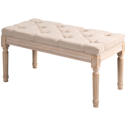 Upholstered Bench Vintage Seat Bench Bed Bench, Hallway Bench with Buttons, Linen Look, up to 120 kg Load Capacity, 80x40x43cm, Beige