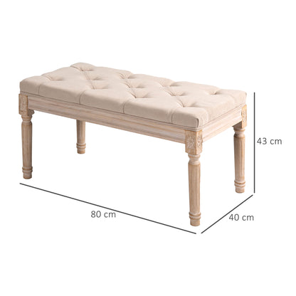 Upholstered Bench Vintage Seat Bench Bed Bench, Hallway Bench with Buttons, Linen Look, up to 120 kg Load Capacity, 80x40x43cm, Beige