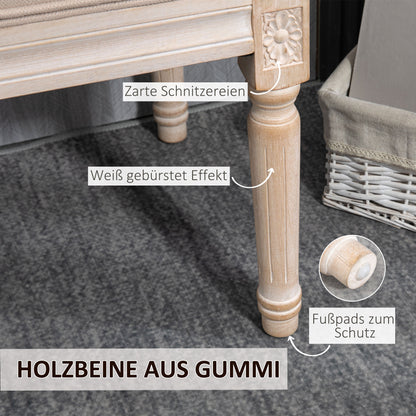 Upholstered Bench Vintage Seat Bench Bed Bench, Hallway Bench with Buttons, Linen Look, up to 120 kg Load Capacity, 80x40x43cm, Beige