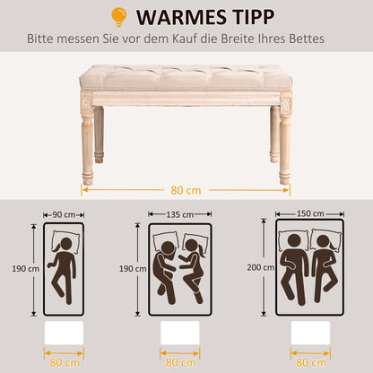 Upholstered Bench Vintage Seat Bench Bed Bench, Hallway Bench with Buttons, Linen Look, up to 120 kg Load Capacity, 80x40x43cm, Beige