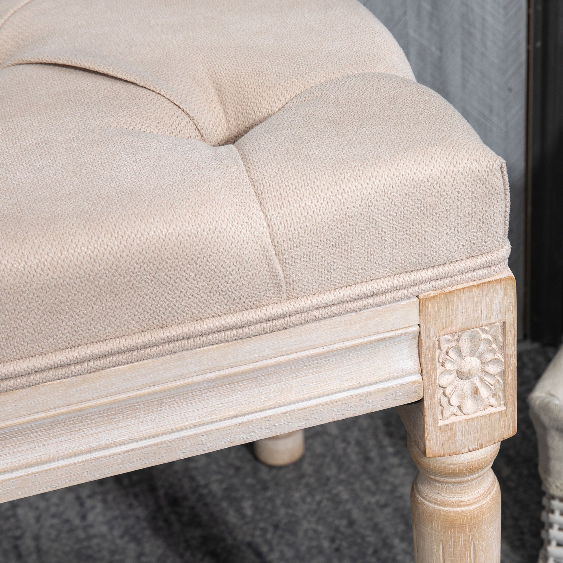 Upholstered Bench Vintage Seat Bench Bed Bench, Hallway Bench with Buttons, Linen Look, up to 120 kg Load Capacity, 80x40x43cm, Beige