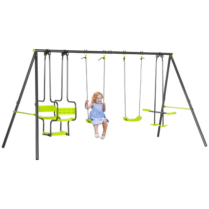 Children's Outdoor Swing Set with 2 Swings, Swivel Seats, and Steel Frame Swings for Kids 3-8 Years 355x184x186 cm Green