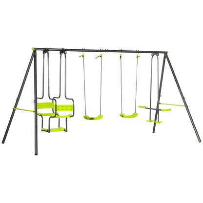 Children's Outdoor Swing Set with 2 Swings, Swivel Seats, and Steel Frame Swings for Kids 3-8 Years 355x184x186 cm Green