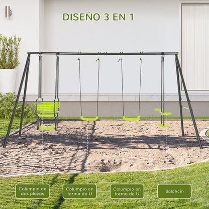 Children's Outdoor Swing Set with 2 Swings, Swivel Seats, and Steel Frame Swings for Kids 3-8 Years 355x184x186 cm Green