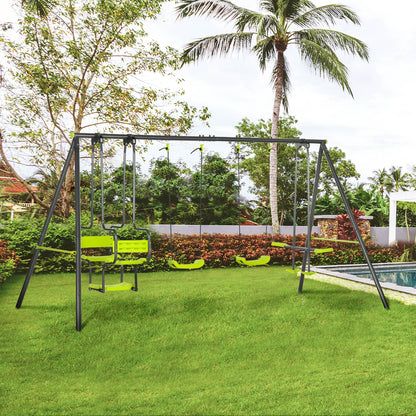 Children's Outdoor Swing Set with 2 Swings, Swivel Seats, and Steel Frame Swings for Kids 3-8 Years 355x184x186 cm Green