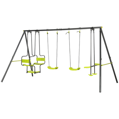 Children's Outdoor Swing Set with 2 Swings, Swivel Seats, and Steel Frame Swings for Kids 3-8 Years 355x184x186 cm Green