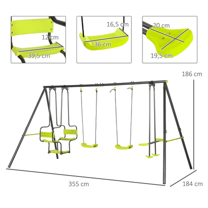 Children's Outdoor Swing Set with 2 Swings, Swivel Seats, and Steel Frame Swings for Kids 3-8 Years 355x184x186 cm Green