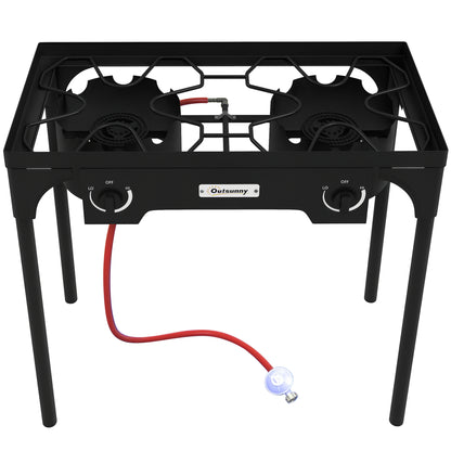 2-Burner Propane Stove Portable Gas Burner 150,000 BTU/h with 2 Removable Feet for Outdoor, Camping, Cast Metal, Dim. 79L x 40W x 73H cm