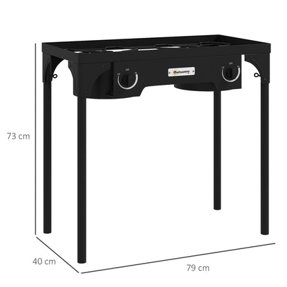 2-Burner Propane Stove Portable Gas Burner 150,000 BTU/h with 2 Removable Feet for Outdoor, Camping, Cast Metal, Dim. 79L x 40W x 73H cm