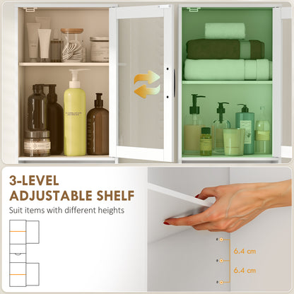 Slim Bathroom Storage Cabinet with Glass Door, Open Shelf, Drawer & Adjustable Shelves — 15.7" x 11.8" x 65", White