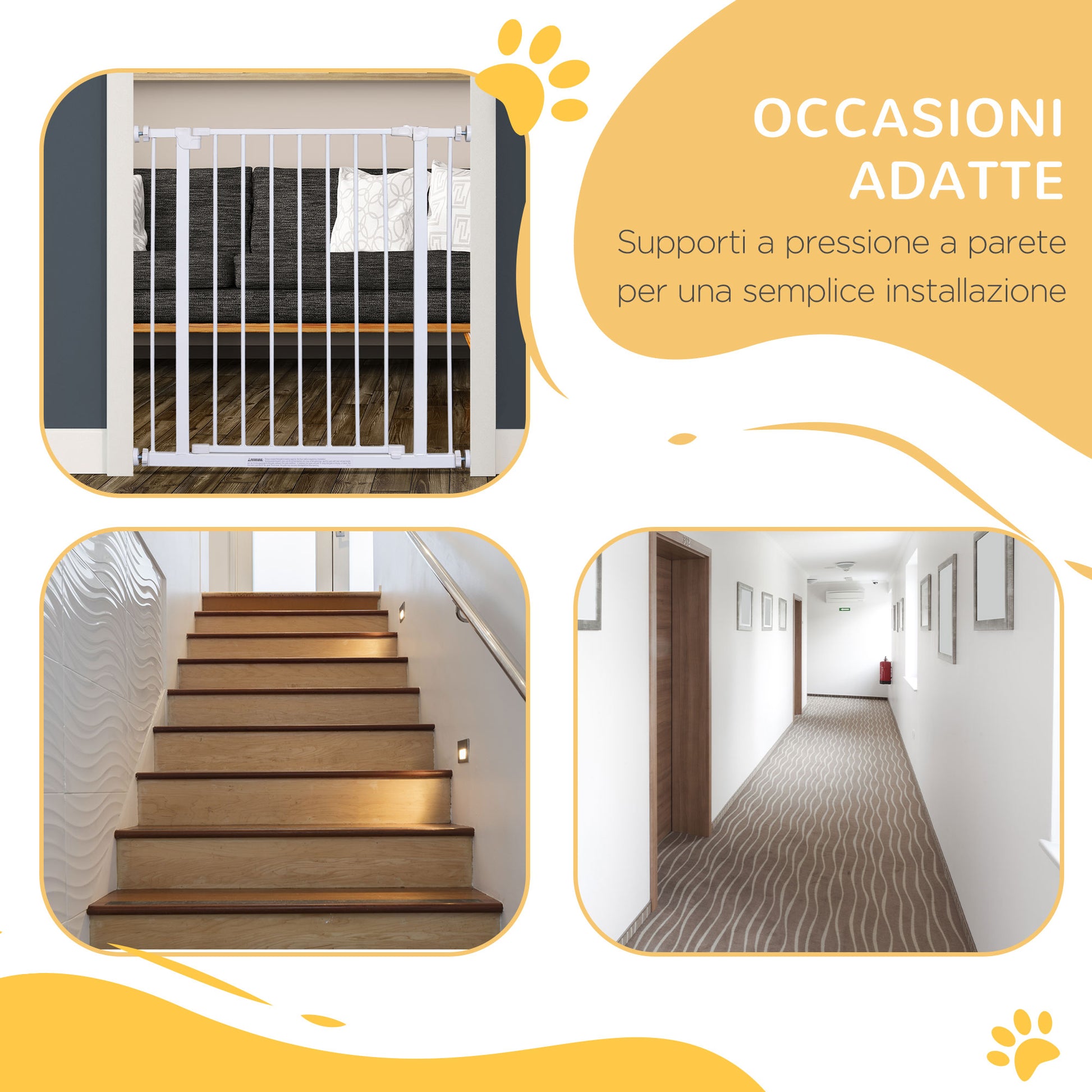 Expandable Pet Safety Gate Easy Installation with Pressure Mounts Durable Steel with Powder Coated Finish White 76x76-82cm