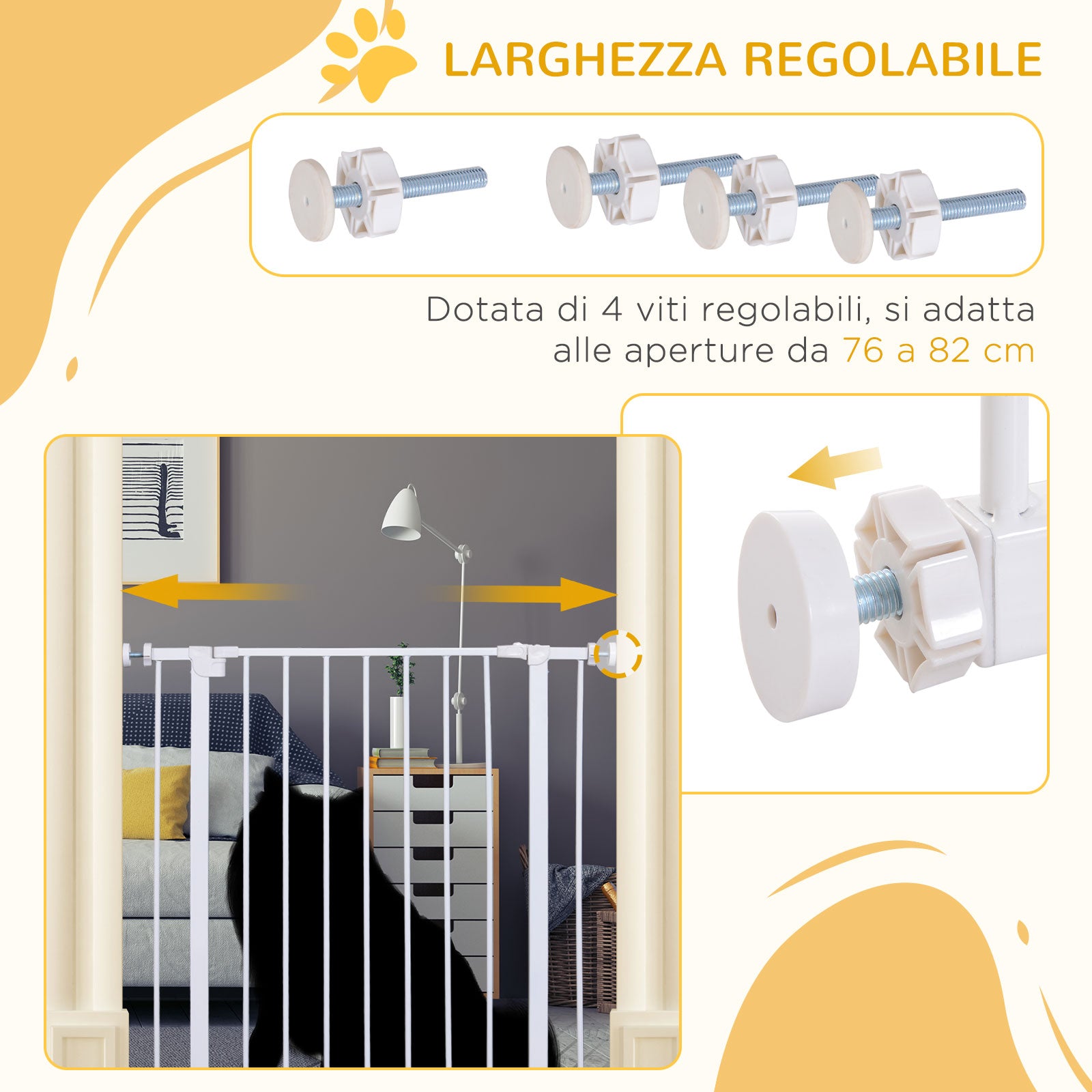Expandable Pet Safety Gate Easy Installation with Pressure Mounts Durable Steel with Powder Coated Finish White 76x76-82cm
