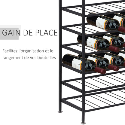 Wine rack bottle shelf capacity 54 bottles 63L x 25W x 91H cm black metal