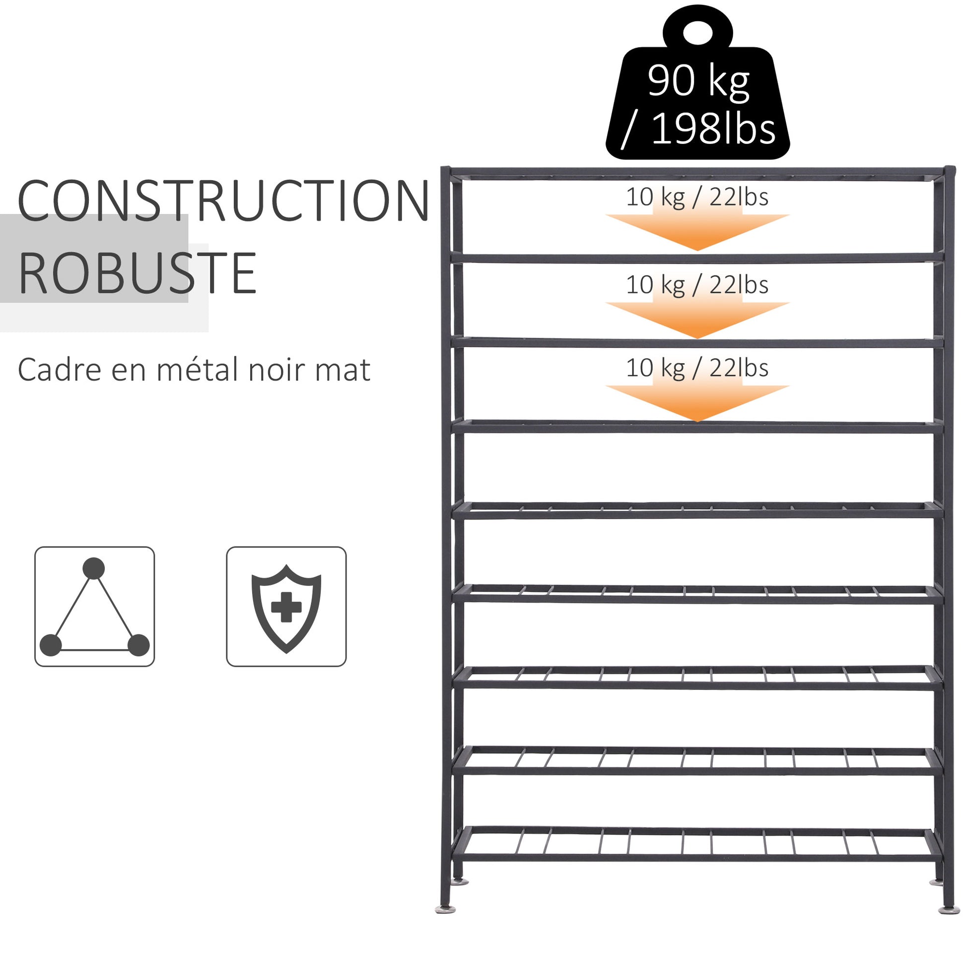 Wine rack bottle shelf capacity 54 bottles 63L x 25W x 91H cm black metal