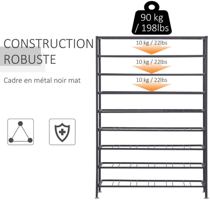 Wine rack bottle shelf capacity 54 bottles 63L x 25W x 91H cm black metal