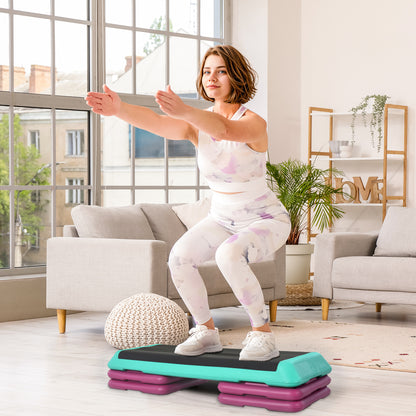 Adjustable Height Fitness Stepper 3 Levels (10/15/20 cm) Non-Slip Step Bench for Home Gym Office Plastic Black+Green+Purple