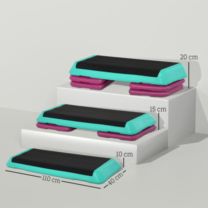 Adjustable Height Fitness Stepper 3 Levels (10/15/20 cm) Non-Slip Step Bench for Home Gym Office Plastic Black+Green+Purple